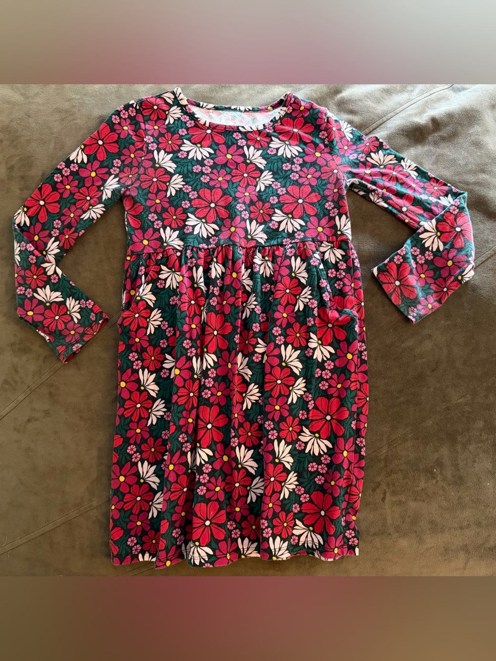 wonder nation Pink, White & Green Floral Long Sleeve Dress